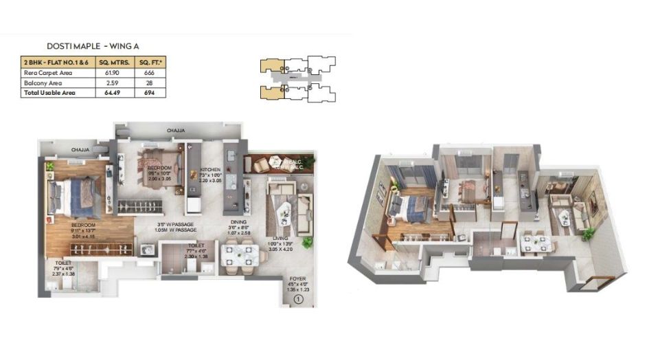 Dosti-Maple-Floor-Plan-A wing-2 BHK-661 Sqft (2)